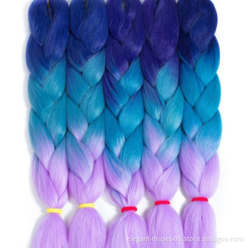 Synthetic ombre color fiber hot water jumbo box Pre stretched braiding Yaki hair braiding extension